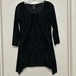 Style & Co Black Burnout Velvet Tunic Top Asymmetrical Hem Gothic Boho Size XS